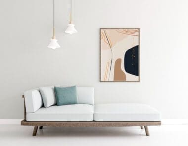Interior design with photoframes white couch