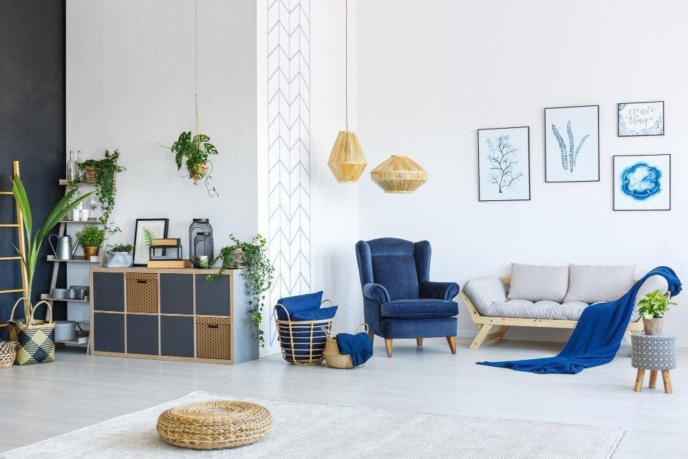 White Blue Living Room