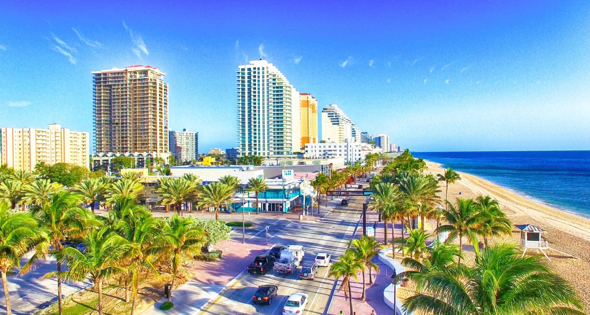 Fort Lauderdale skyline from the air on a sunny morning at the beach