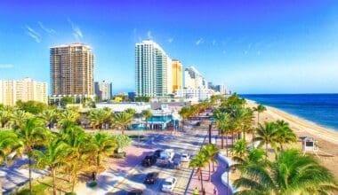 Fort Lauderdale skyline from the air on a sunny morning at the beach