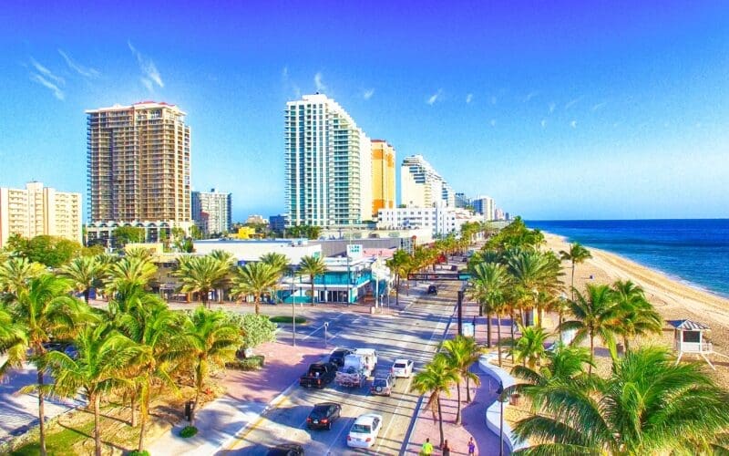 Fort Lauderdale skyline from the air on a sunny morning at the beach