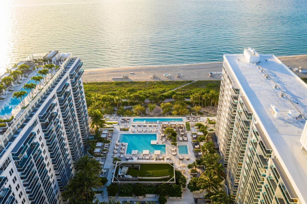 Drone view of 1 Hotel South Beach. Photo by Andres Castro / miamidaily.life