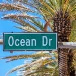 The iconic street sign of Ocean Drive in Miami's South Beach.