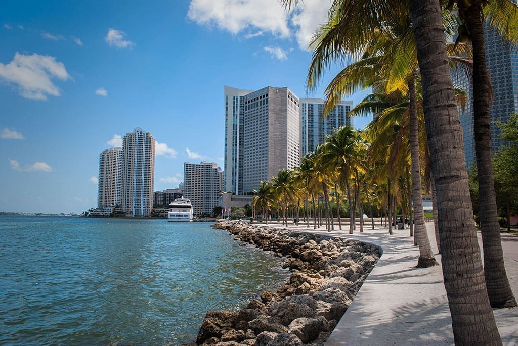 Scenic view of the Bayfront Park Promenade with stunning vistas of Biscayne Bay