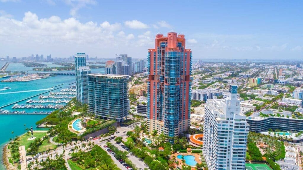 Aerial view of the SoFi district in Miami Beach