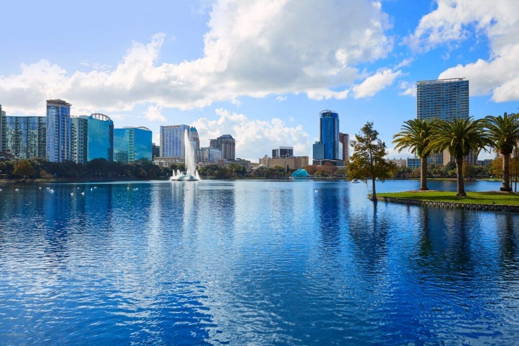 Beautiful view of the Orlando skyline from Lake Eola