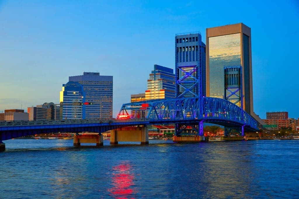 Jacksonville, FL skyline in the evening