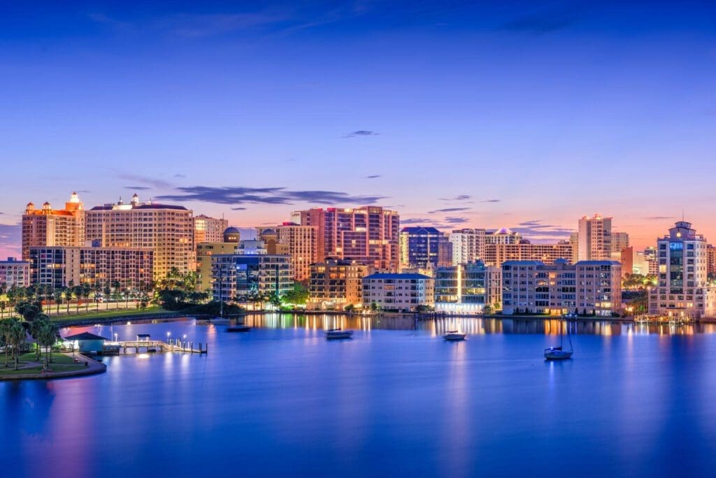 Sarasota, Florida skyline along the bay.