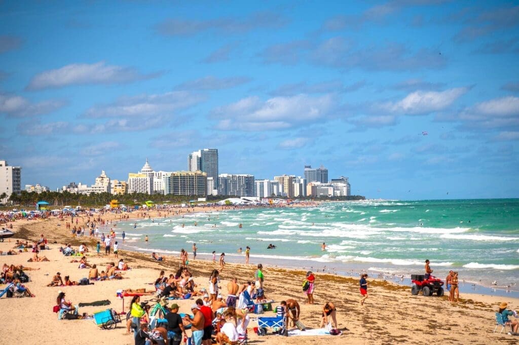 South Pointe Beach in Miami Beach during summer