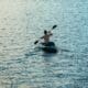 A man paddles his kayak through the waters of Coconut Grove in the early morning