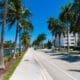 A view of the palm-lined avenue along the canal in Miami Beach