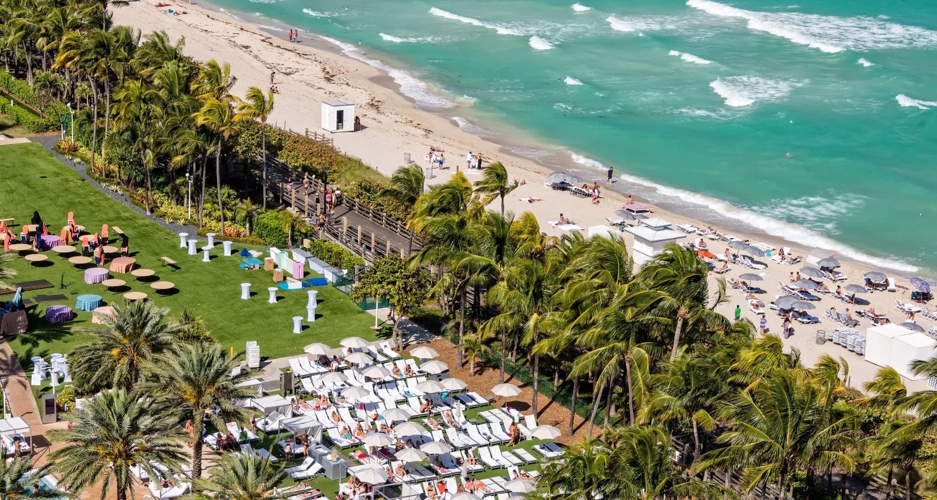 Breathtaking aerial perspective showcasing the Fontainebleau, Miami Beach Boardwalk, and the pristine coastline