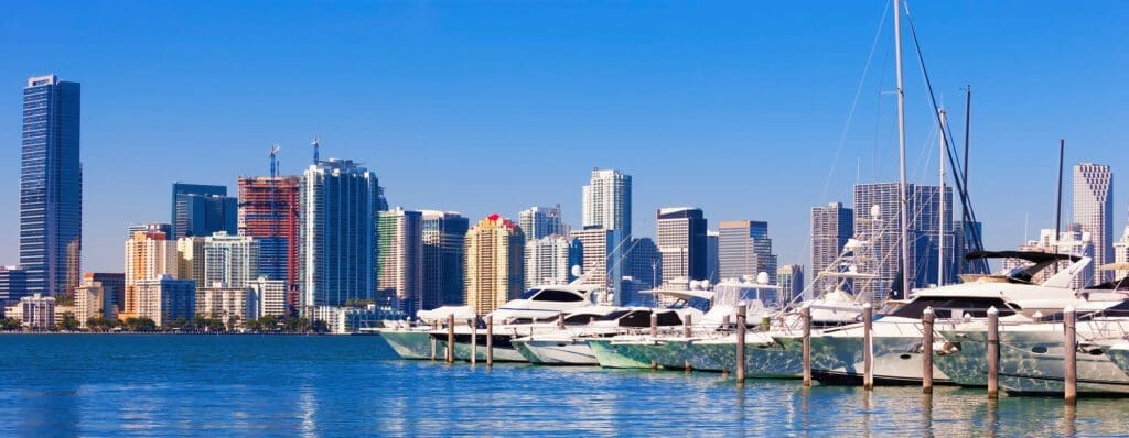 Miami Beach Marina set against the backdrop of the city skyline.