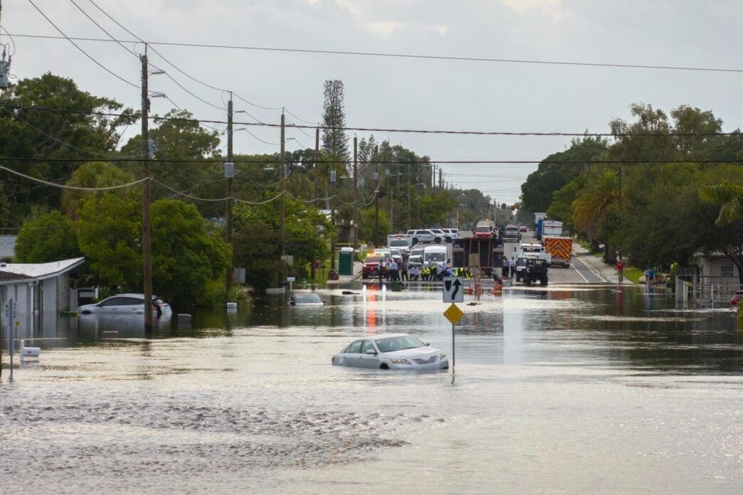 Photo of Hurricane Debby, which triggered major flooding in a Florida residential area, submerging city streets and trapping cars underwater, underscores the natural disaster's impact