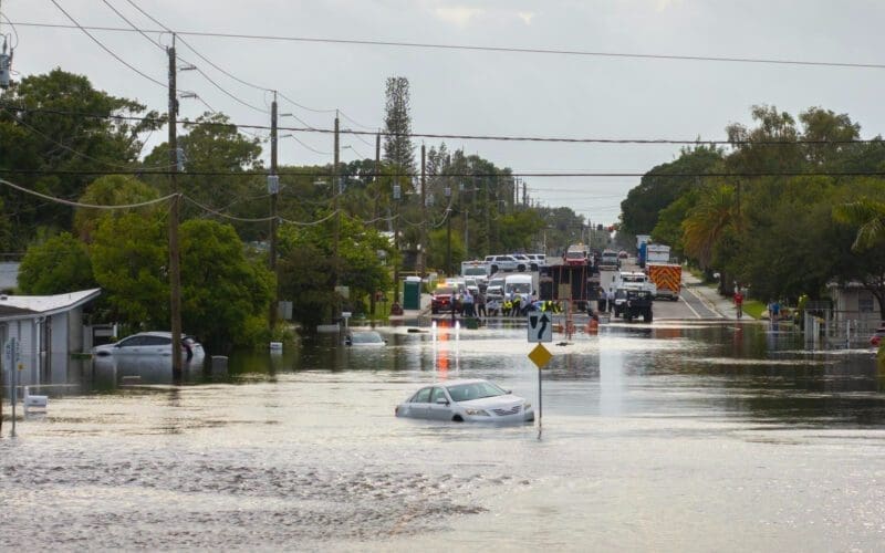 Photo of Hurricane Debby, which triggered major flooding in a Florida residential area, submerging city streets and trapping cars underwater, underscores the natural disaster's impact