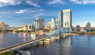 Stunning view of downtown Jacksonville, Florida, USA city skyline