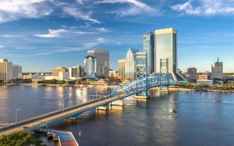 Stunning view of downtown Jacksonville, Florida, USA city skyline