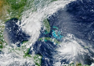 View of an approaching storm over Florida, USA, as seen from space