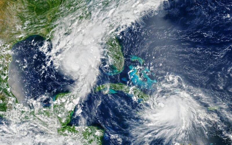 View of an approaching storm over Florida, USA, as seen from space