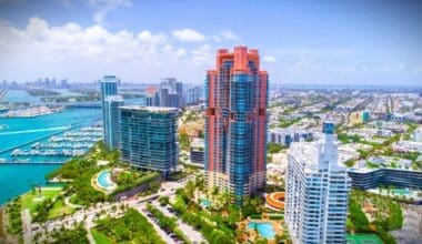 Aerial view of South of Fifth neighborhood in Miami Beach, FL