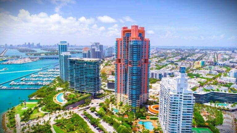 Aerial view of South of Fifth neighborhood in Miami Beach, FL