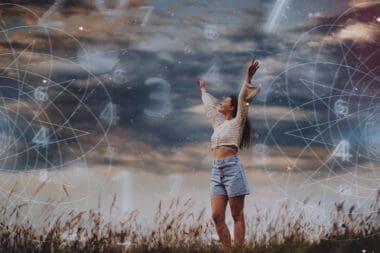 Concept of abstract zodiac signs featuring a full-body shot of a woman