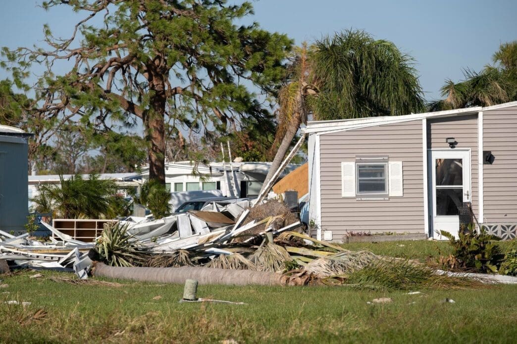 Destroyed by hurricane suburban houses in Florida