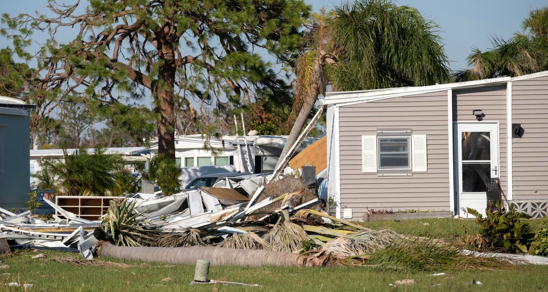 Destroyed by hurricane suburban houses in Florida