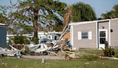 Destroyed by hurricane suburban houses in Florida