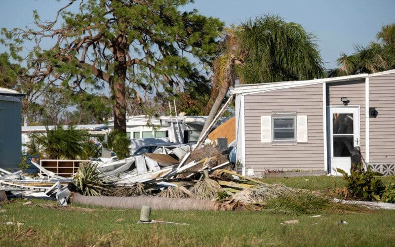 Destroyed by hurricane suburban houses in Florida