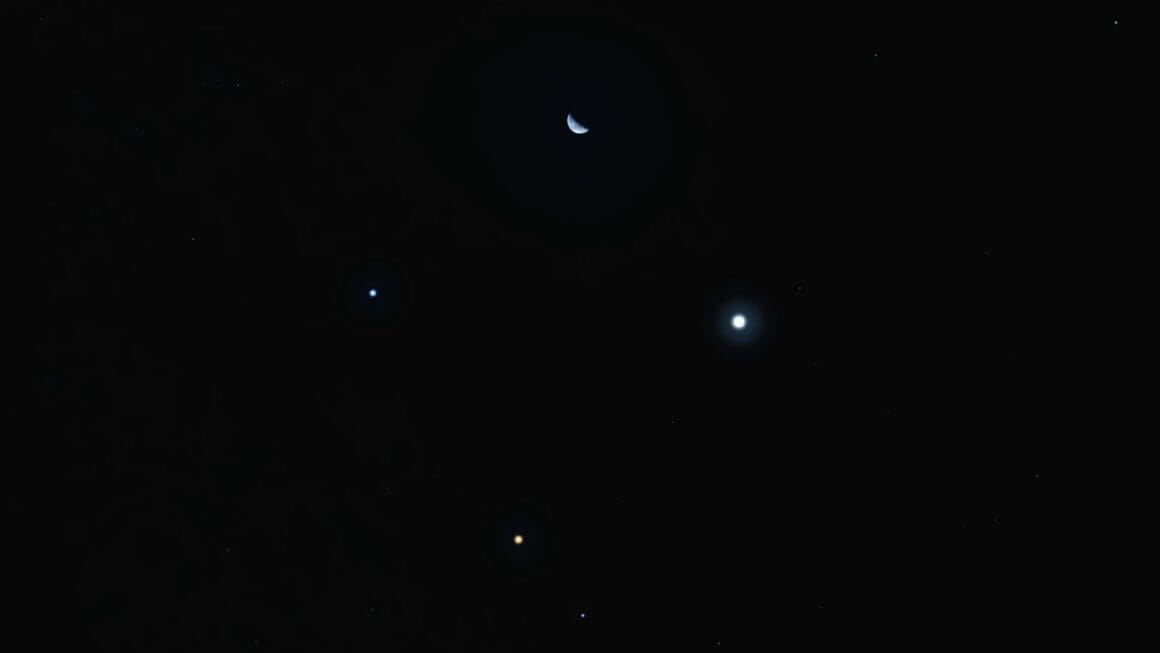 Moon, Jupiter, Mars Aligment