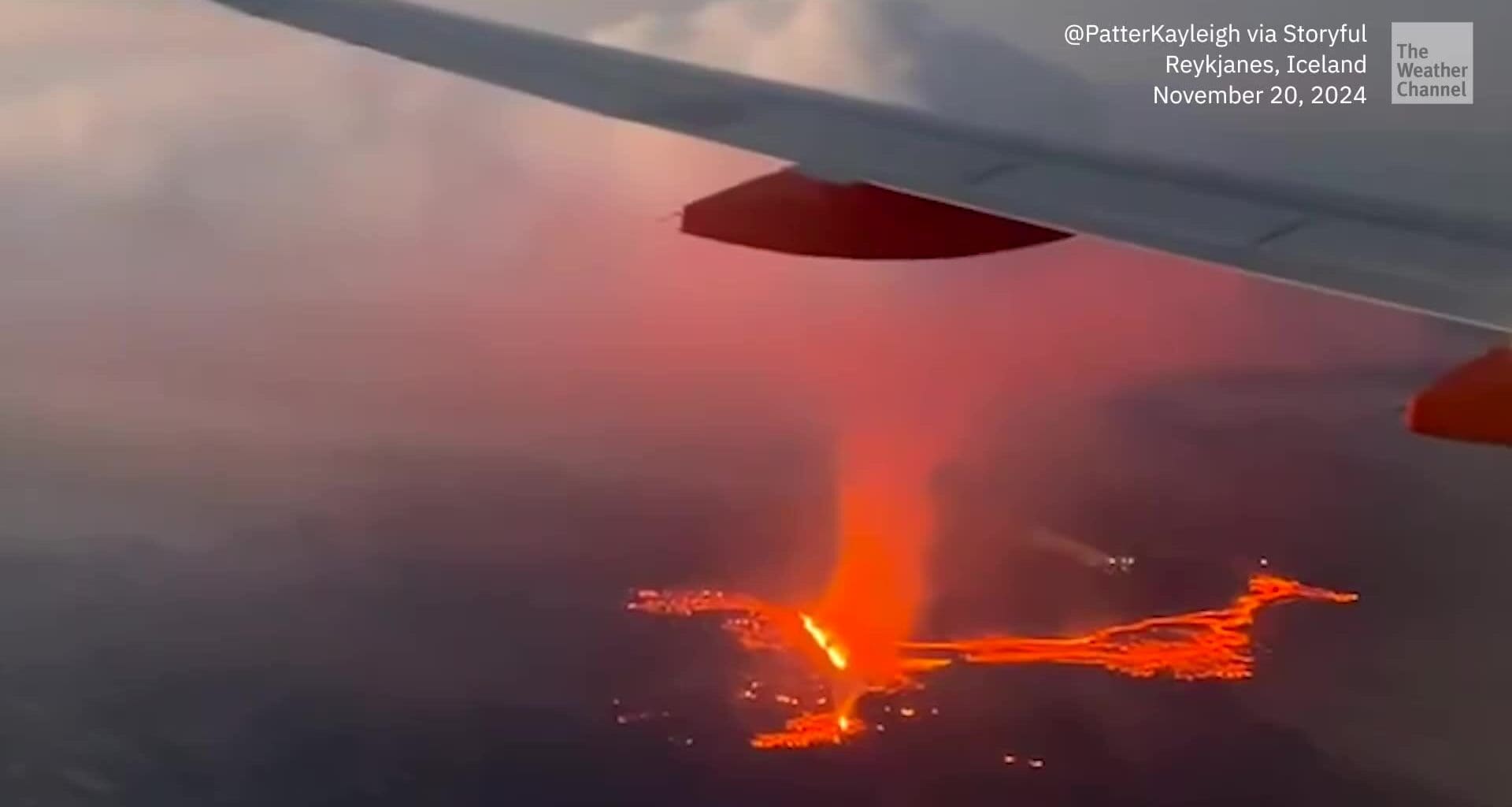 Moment easyJet plane flies over erupting Iceland volcano