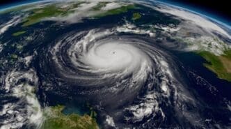Satellite view of a hurricane over the Caribbean Sea