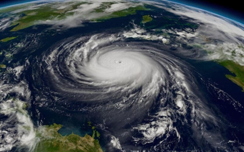 Satellite view of a hurricane over the Caribbean Sea