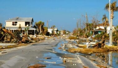 Street outside Tampa with lots of debris and water