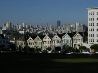 View of cityscape against clear sky