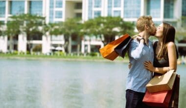 A joyful and excited couple cherishing their time together after a shopping spree