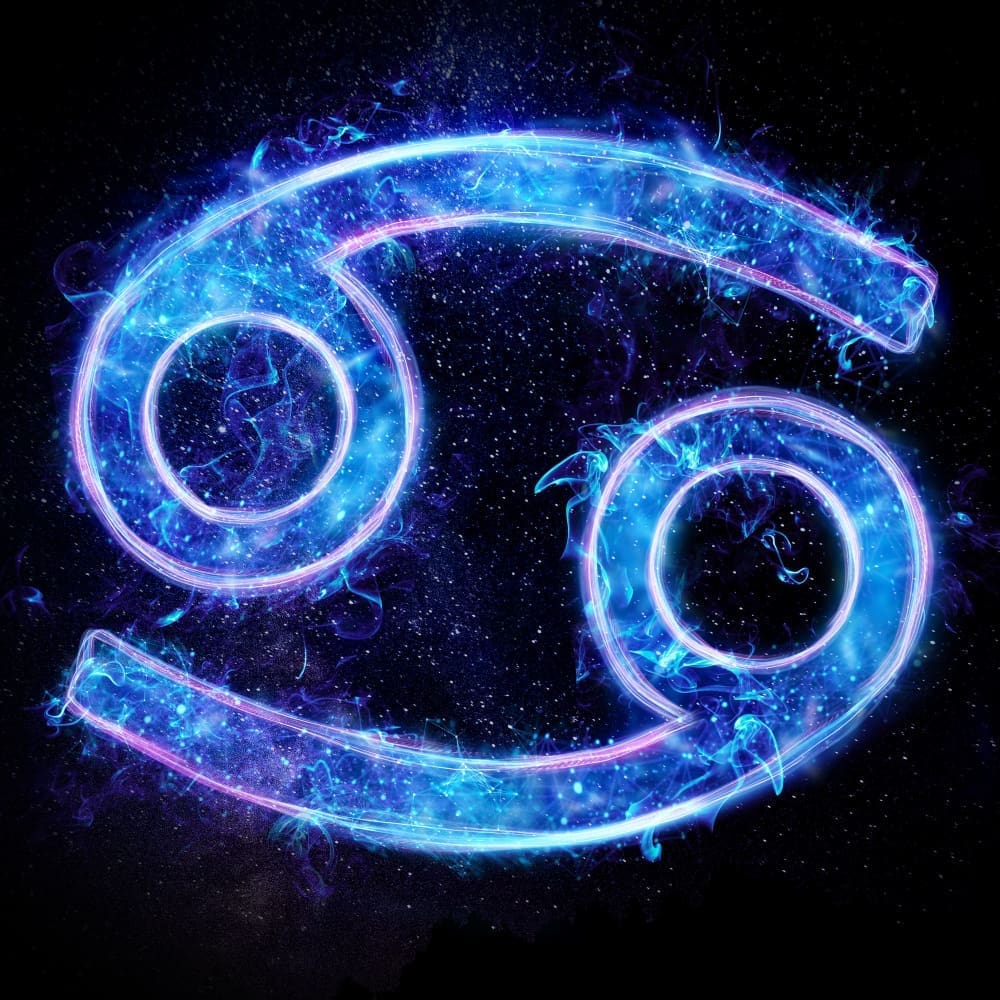 Cancer Zodiac Sign: Abstract Night Sky Background with Cancer Icon