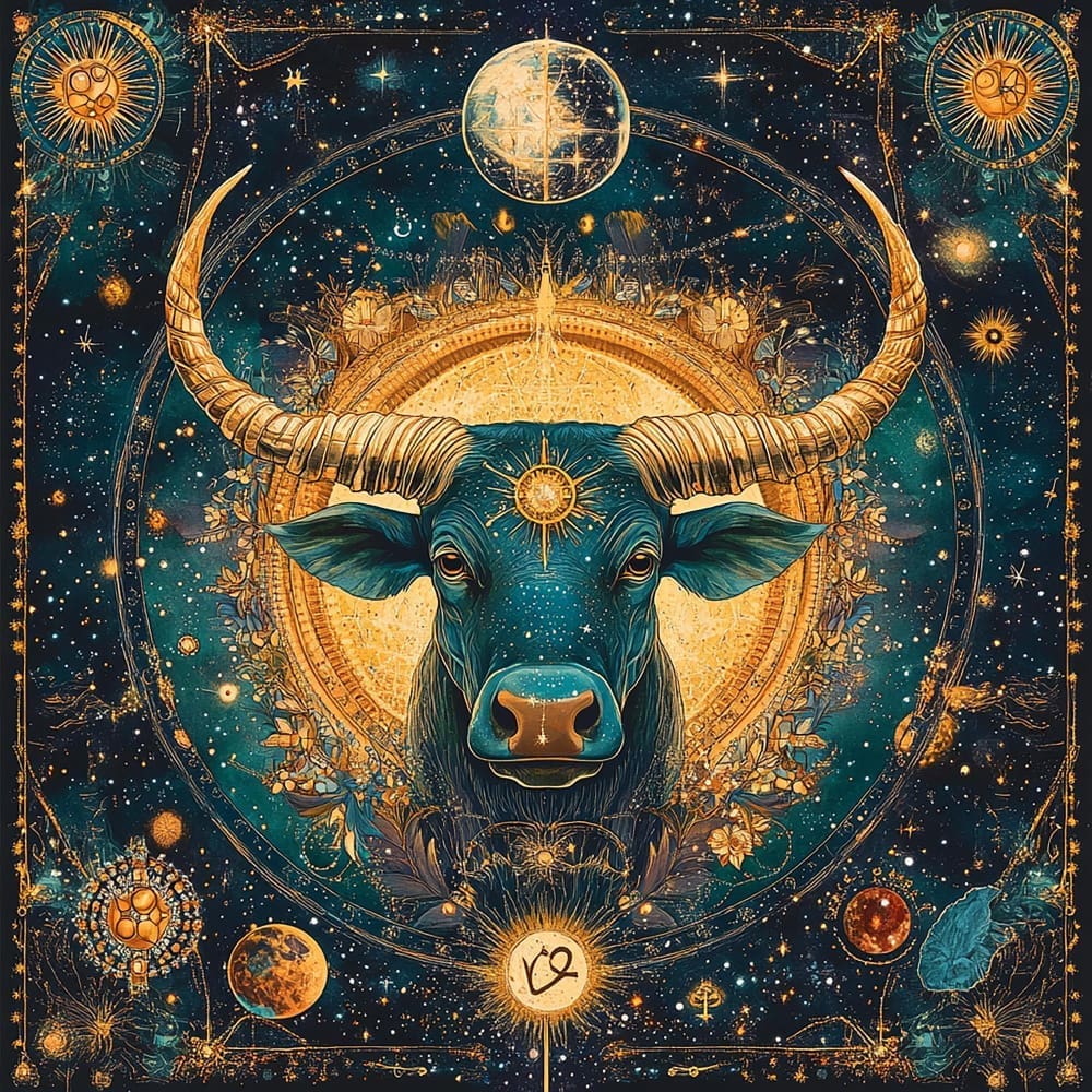 An image of a bull surrounded by the cosmos