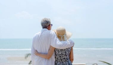 A mature couple enjoying the beauty of a picturesque Florida beach