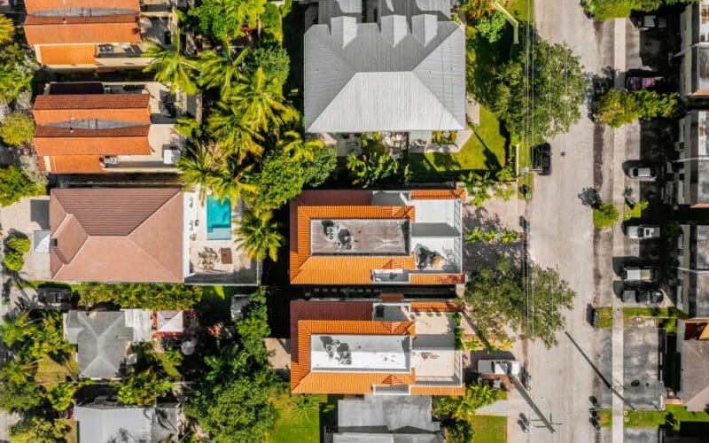 Aerial drone shot of a residential community in South Florida