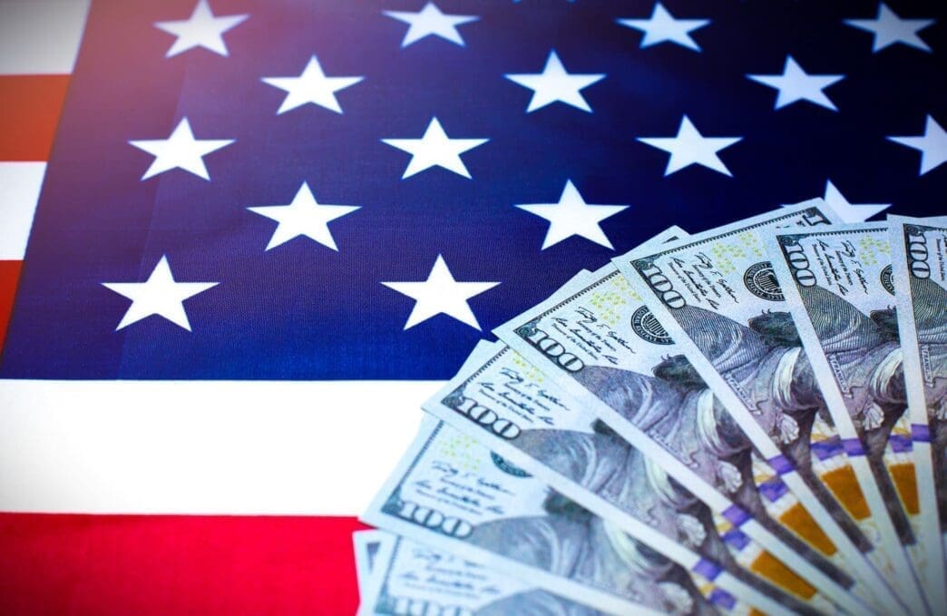 American flag with dollars on it