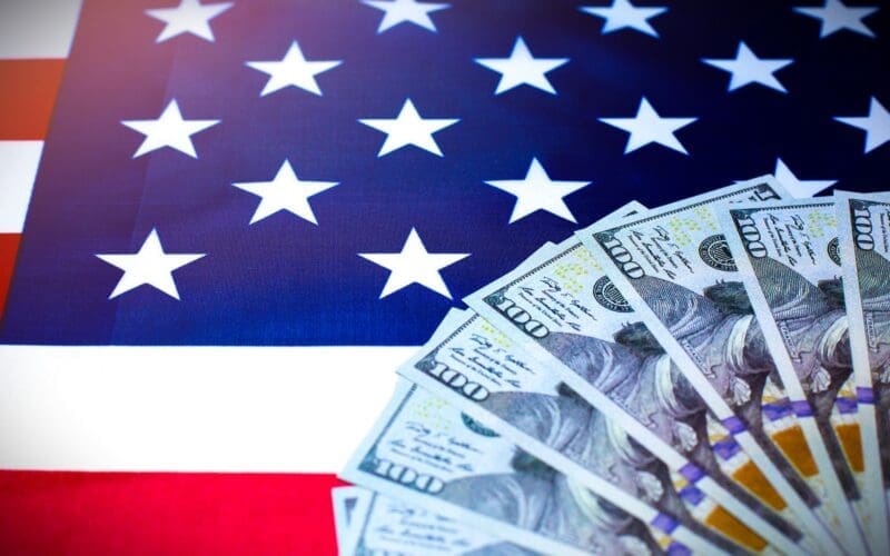 American flag with dollars on it