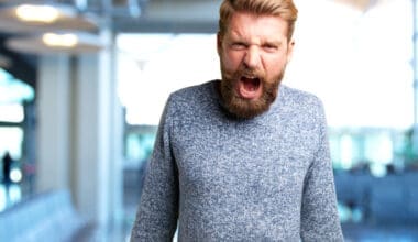 Angry expression on a blonde man