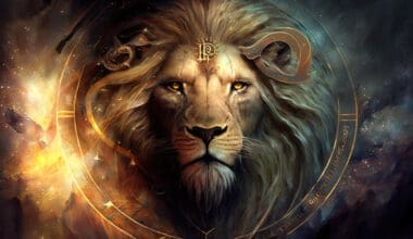 Background featuring sacred symbols of the zodiac sign Leo in astrology