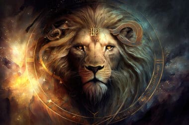 Background featuring sacred symbols of the zodiac sign Leo in astrology