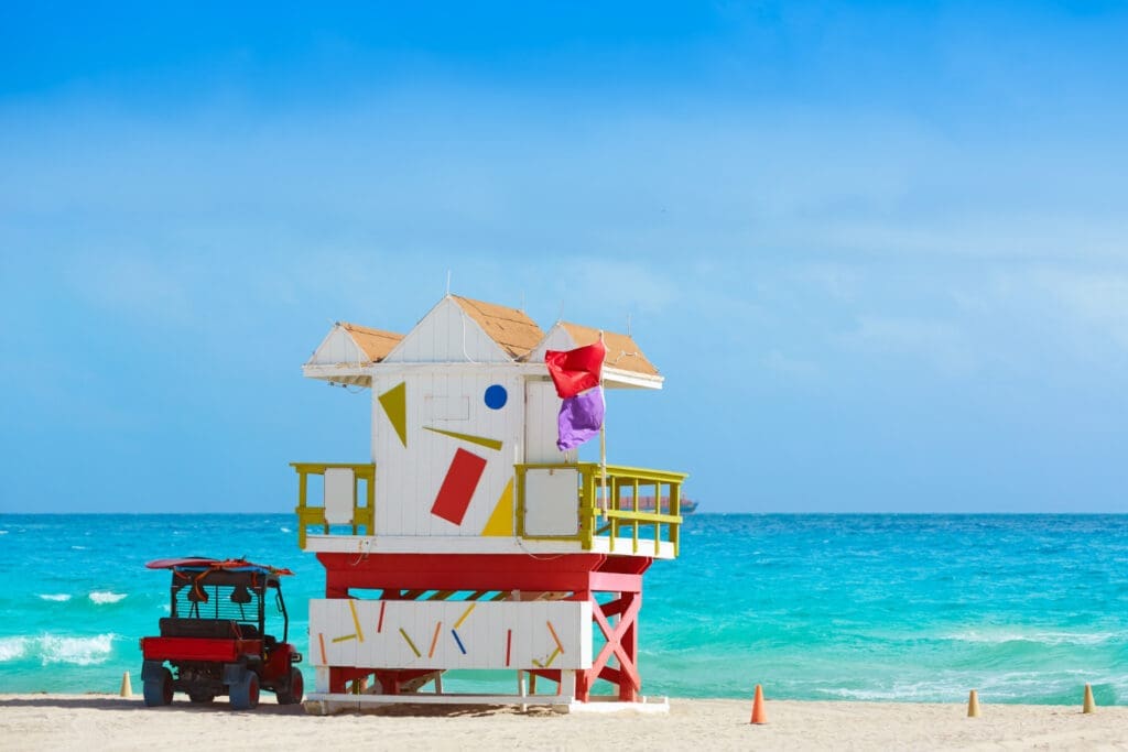 Baywatch tower overlooking the stunning turquoise waters of South Beach