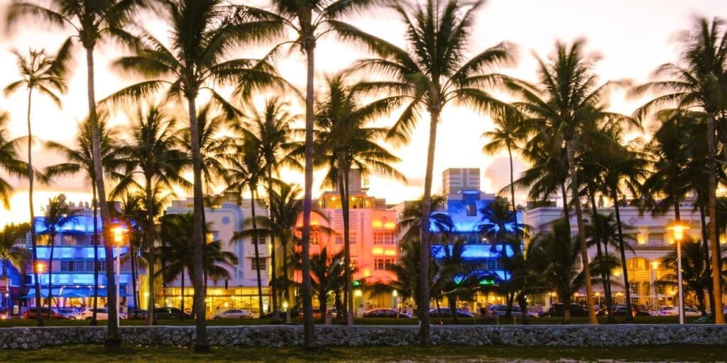 Ocean Drive at night comes alive with vibrant energy and colorful lights