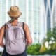 Snapshot of a tourist woman exploring the city’s skyscrapers in Miami