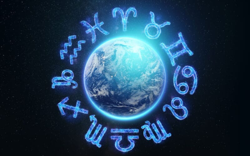 The signs of the zodiac on the background of the planet Earth